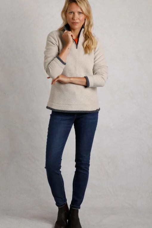 Weird Fish Cream Beye 1/4 Zip Grid Fleece