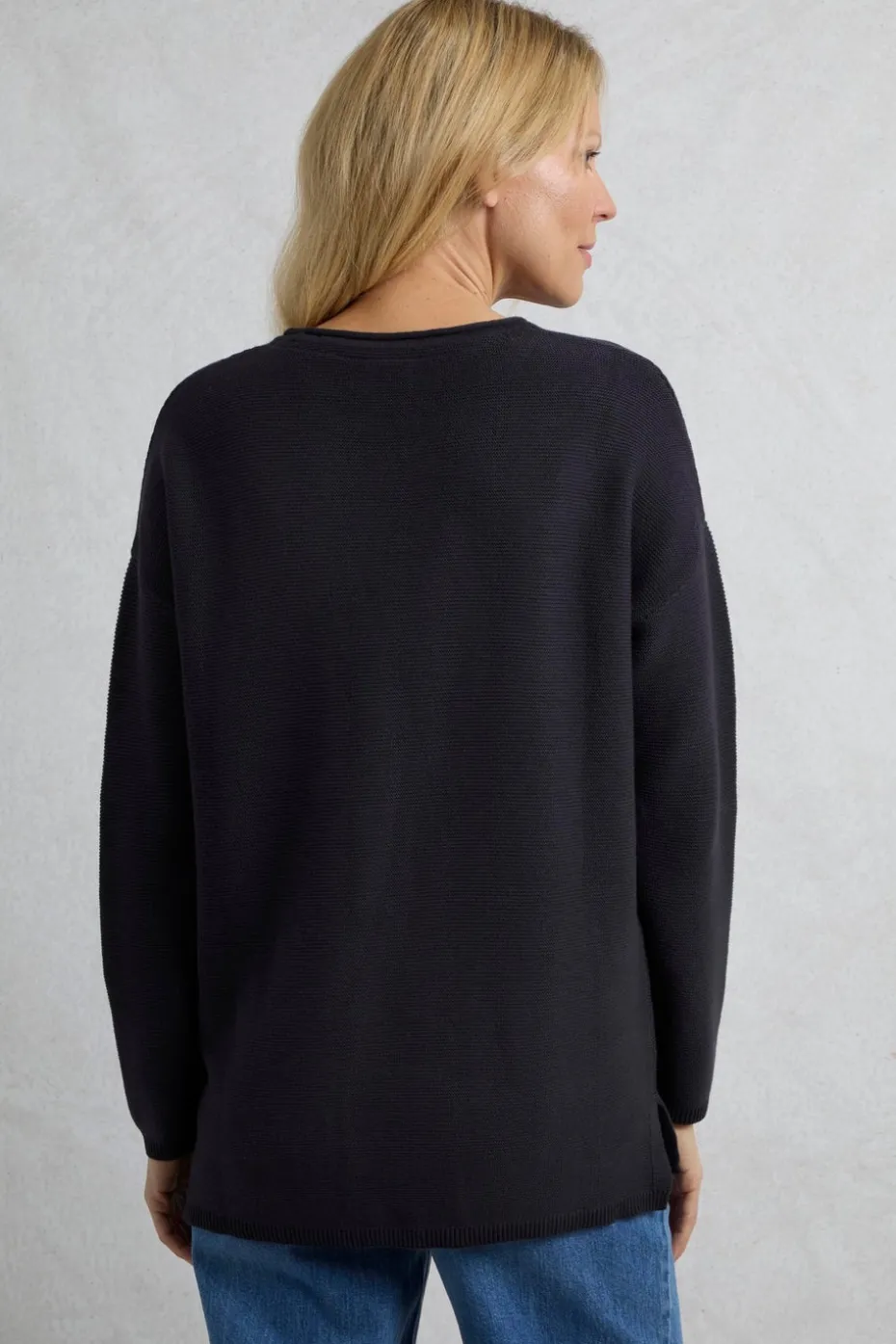 Weird Fish Navy Dalla Knitted Crew Neck Jumper