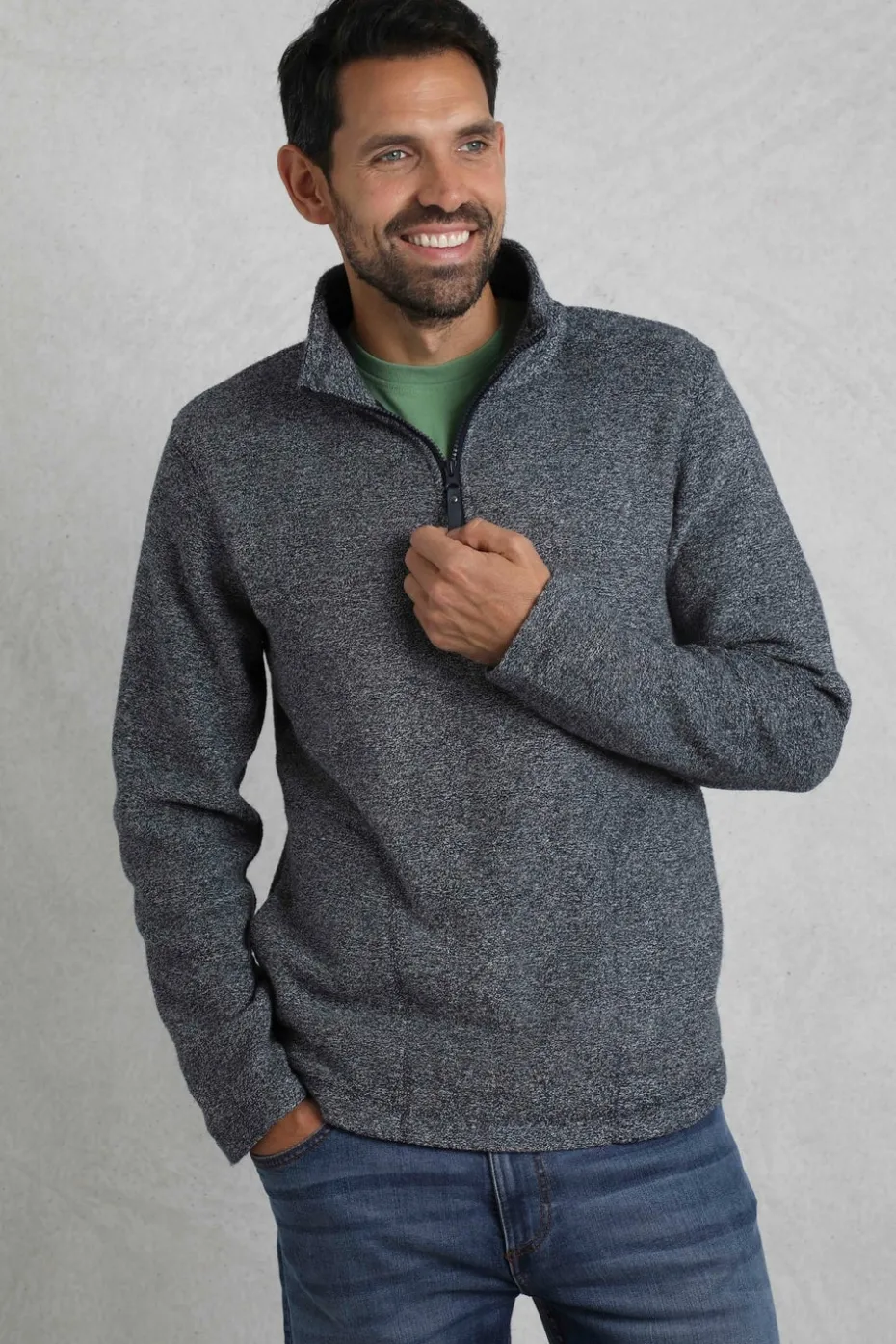 Weird Fish Navy Laramie 1/4 Zip Snow Marl Fleece