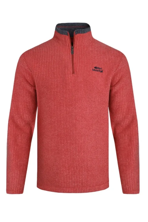 Weird Fish Red Newark 1/4 Zip Grid Fleece