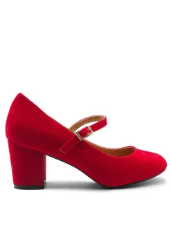 Where's That From Araceli Block Heel Mary Jane Pumps In Red Suede