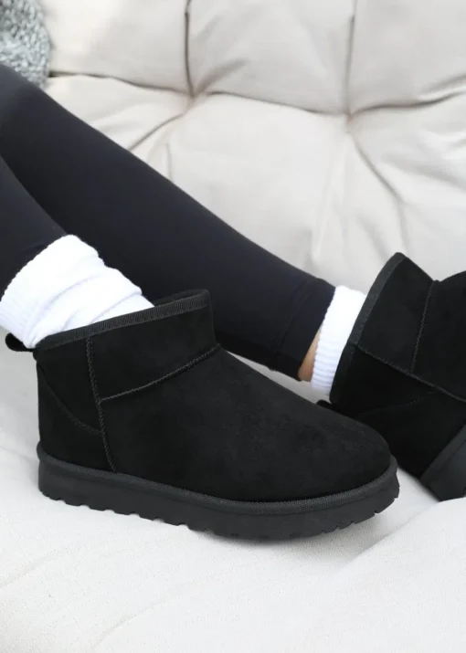 Where's That From Black Faux-Suede Maple Faux Fur Slipper Boots
