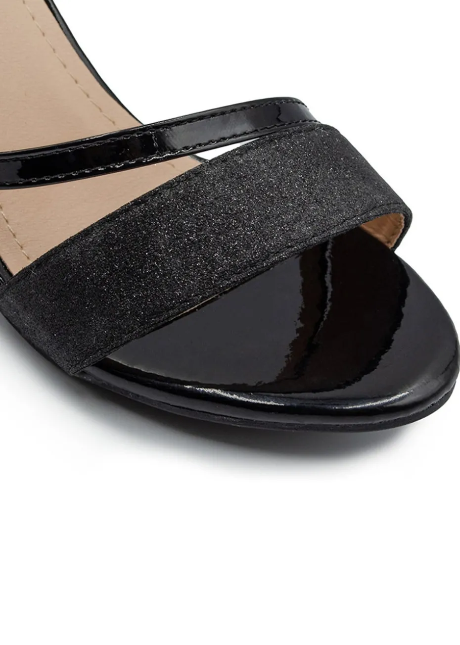 Where's That From Black Glitter Perla Mid Block Heel Sandals