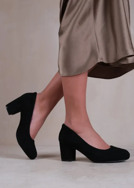 Where's That From Black Melrose Wide Fit Suede Court Shoes