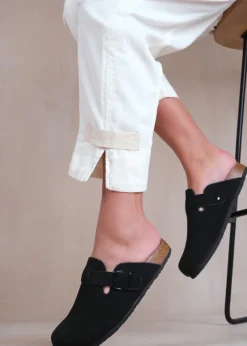 Where's That From Black Nubuck Palm Closed Toe Flat Sandals