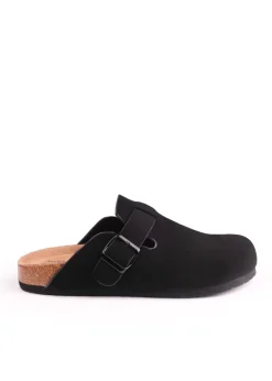 Where's That From Black Nubuck Palm Closed Toe Flat Sandals