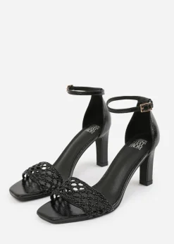 Where's That From Black PU Naia Braided Strappy Block Heel