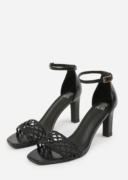 Where's That From Black PU Naia Braided Strappy Block Heel