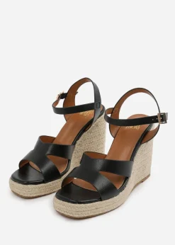 Where's That From Black PU Sansa Wedge Shoes