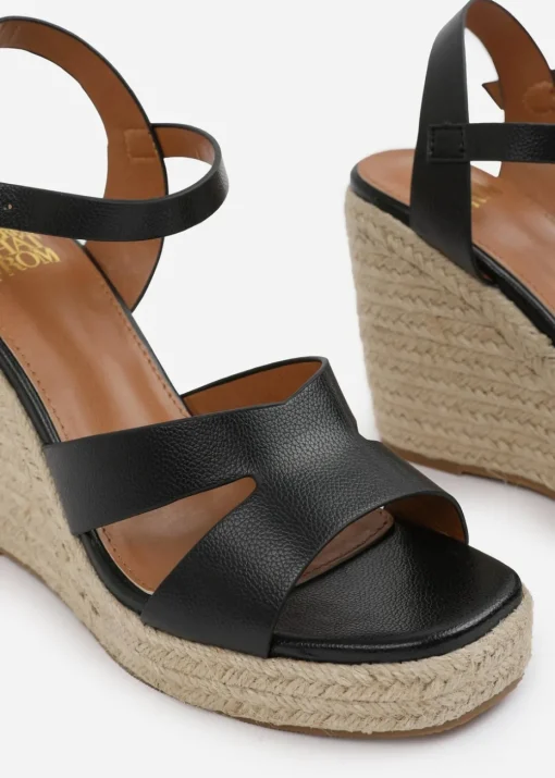 Where's That From Black PU Sansa Wedge Shoes