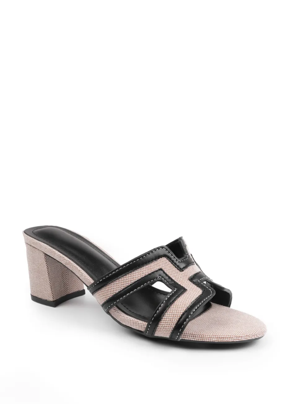 Where's That From Black PU Drama Cut Out Strap Block Heel Sandals