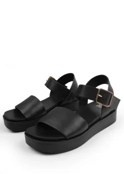 Where's That From Black Pu Phoenix Classic Flat Sandals