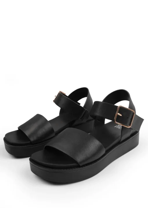 Where's That From Black Pu Phoenix Classic Flat Sandals