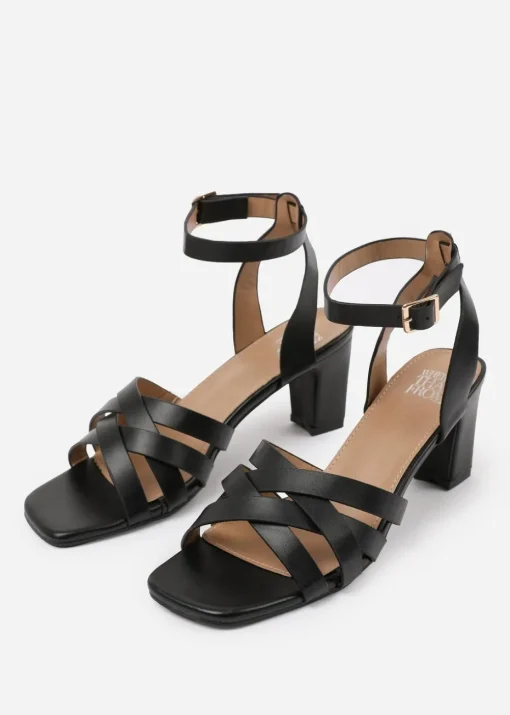 Where's That From Black PU Caity Triple Link Chain Detail Sandals