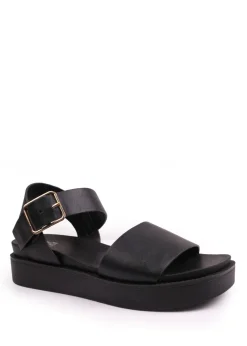 Where's That From Black Phoenix Extra Wide PU Flat Sandals