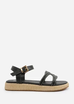 Where's That From Black PU Sofia Flatform Sandal
