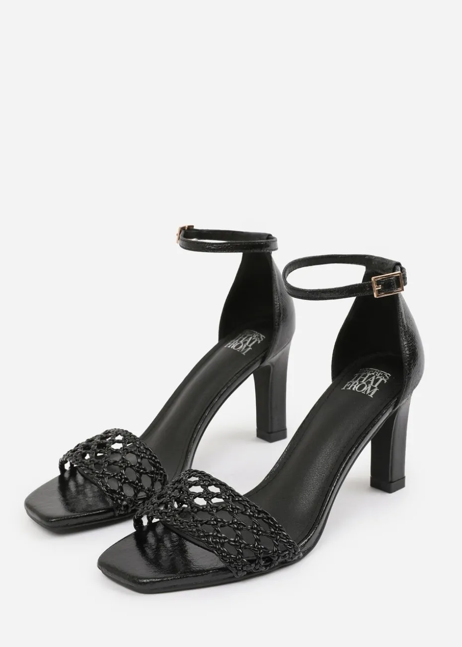 Where's That From Black PU Naia Wide-Fit Strappy Block Heel