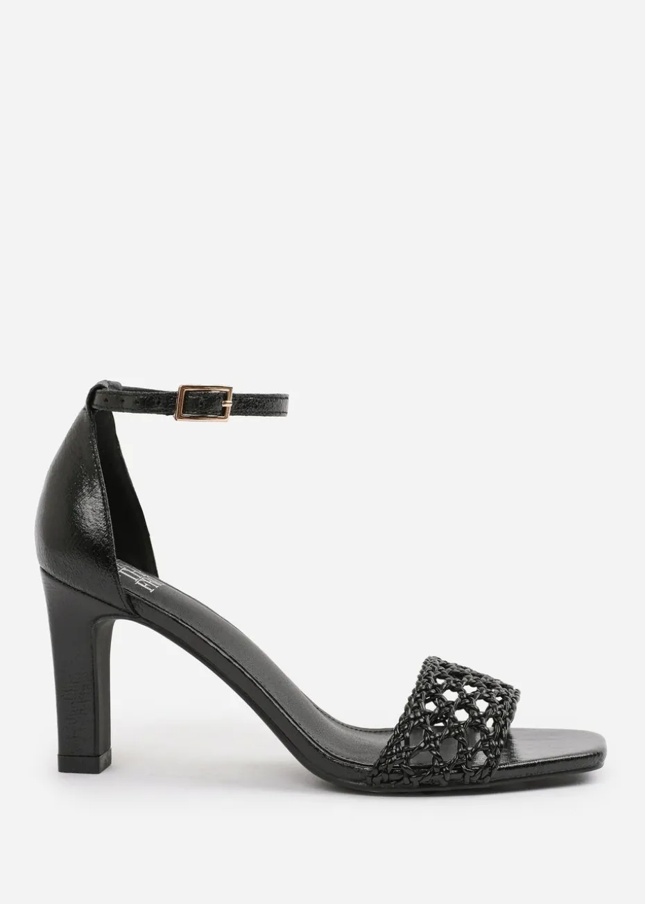 Where's That From Black PU Naia Wide-Fit Strappy Block Heel