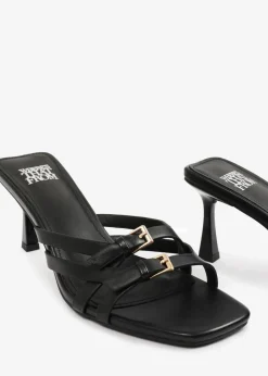 Where's That From Black PU Ariela Wide-Fit Cross-Over-Buckle Details Strap Heel