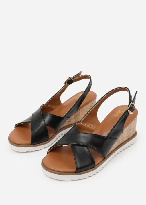 Where's That From Black PU Qween Wedge Shoes