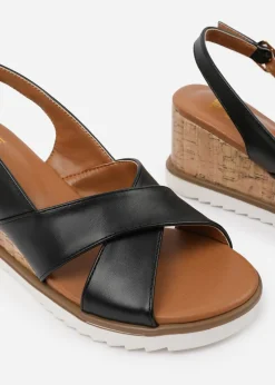 Where's That From Black PU Qween Wedge Shoes