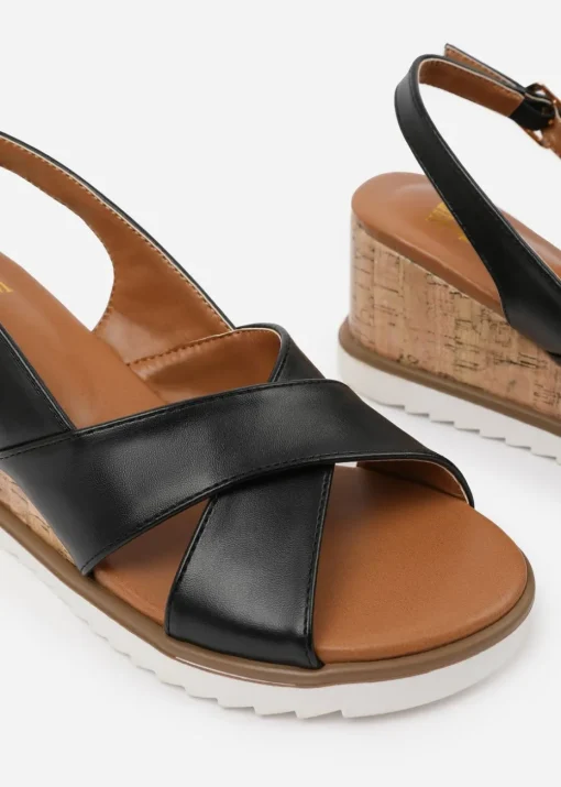 Where's That From Black PU Qween Wedge Shoes