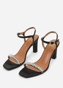 Where's That From Black Satin Nala Strappy Block Heel