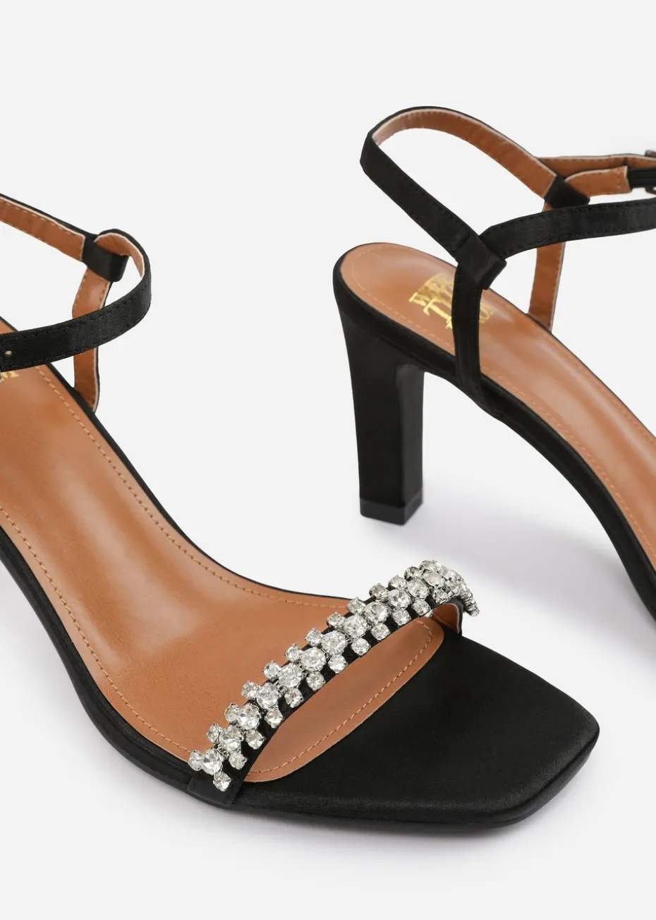 Where's That From Black Satin Nala Strappy Block Heel