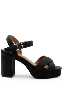 Where's That From Black Suede Marcia Platform Strappy Block Heels