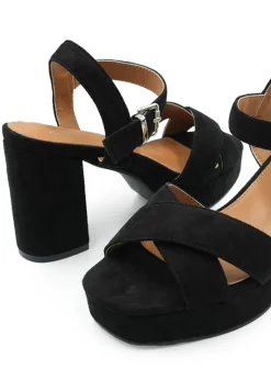 Where's That From Black Suede Marcia Platform Strappy Block Heels