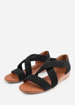 Where's That From Black Suede Hummingbird Wide-Fit Low Wedges