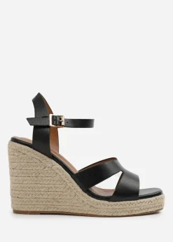 Where's That From Black-PU Wide-Fit Black PU Sansa Wedge Shoes