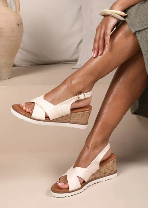 Where's That From Cream PU Qween Wedge Shoes
