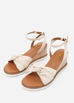 Where's That From Cream PU Katara Knot Detail Wedge Shoes
