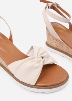 Where's That From Cream PU Katara Knot Detail Wedge Shoes