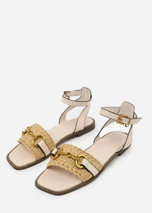 Where's That From Cream PU Catelyn Straw Detail Strap Sandals