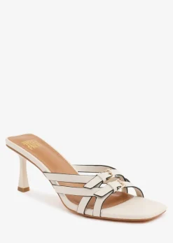 Where's That From Cream PU Ariela Wide-Fit Cross-Over-Buckle Details Strap Heel
