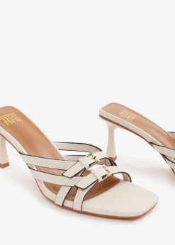 Where's That From Cream PU Ariela Wide-Fit Cross-Over-Buckle Details Strap Heel