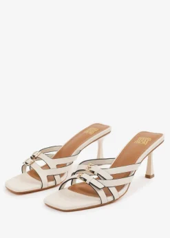 Where's That From Cream PU Ariela Wide-Fit Cross-Over-Buckle Details Strap Heel