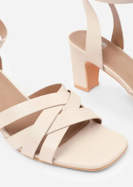 Where's That From Cream PU Caity Wide-Fit Triple Link-Chain Detail Sandals