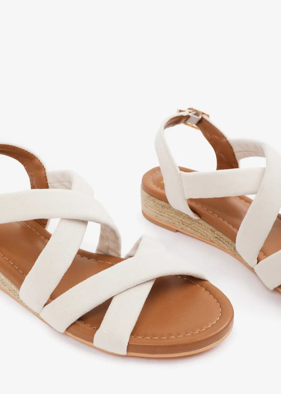 Where's That From Cream Suede Violet Low Wedge Shoes