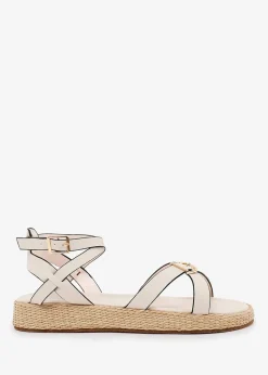 Where's That From Cream-PU Alora Wide-Fit Cross-Over Buckle Strap Sandals