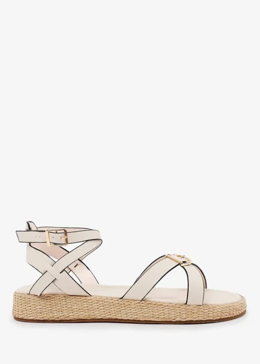 Where's That From Cream-PU Alora Wide-Fit Cross-Over Buckle Strap Sandals