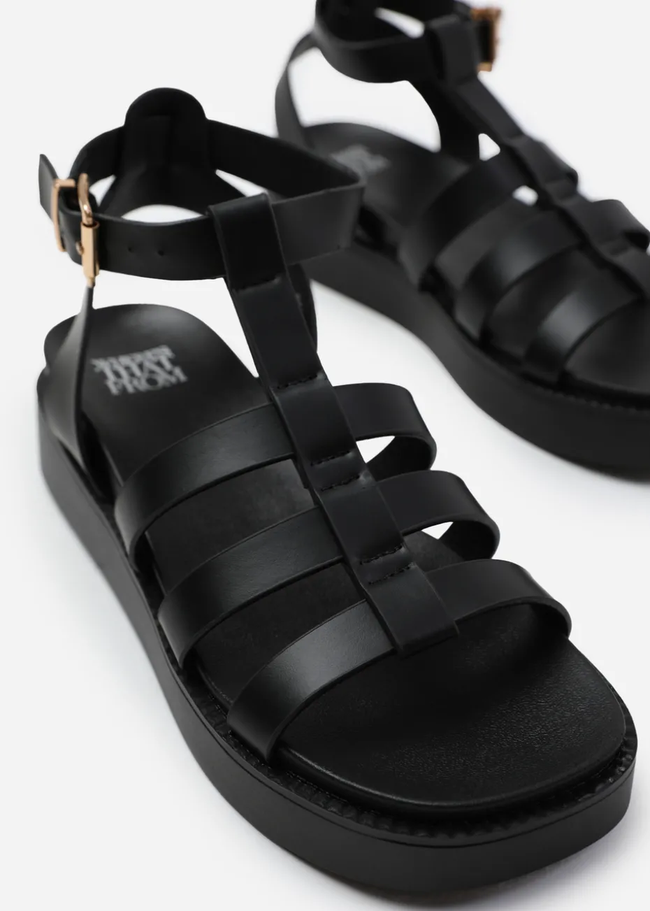Where's That From Dubai Wide-Fit Mid Platform Gladiator Strap Black