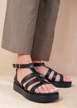 Where's That From Dubai Wide-Fit Mid Platform Gladiator Strap Black