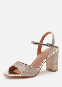 Where's That From Florence Gold Glitter Wide-Fit Mid High Heels