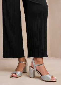 Where's That From Florence Silver Glitter Wide-Fit Mid High Heels