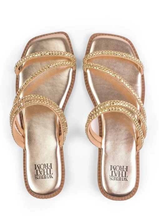Where's That From Gold Dream Strappy Flat Sandals