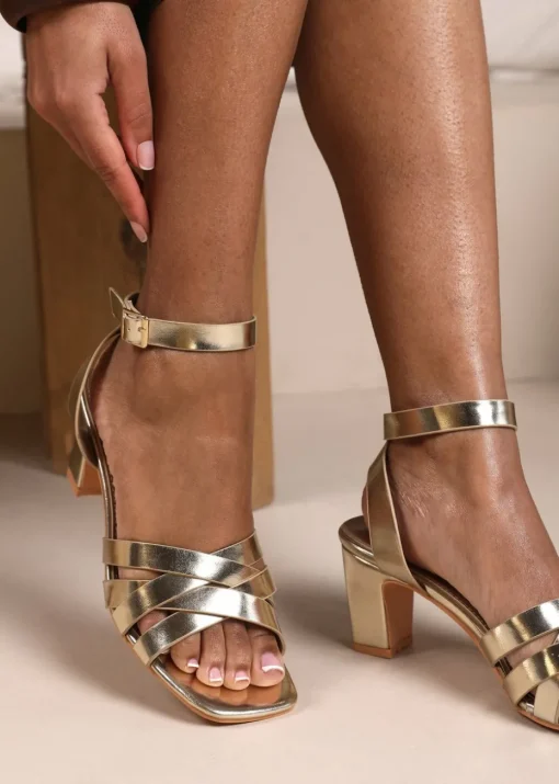 Where's That From Gold PU Caity Wide-Fit Triple Link-Chain Detail Sandals