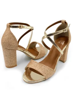 Where's That From Gold Ruth Wide Fit Block Heel Sandals